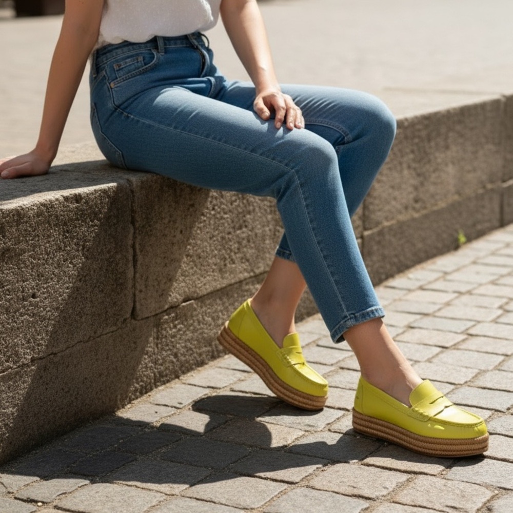 Women’s Lime Green Leather Moccasins - Picture 6 of 6